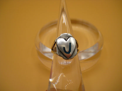 Signet heart ring with enamel Letter